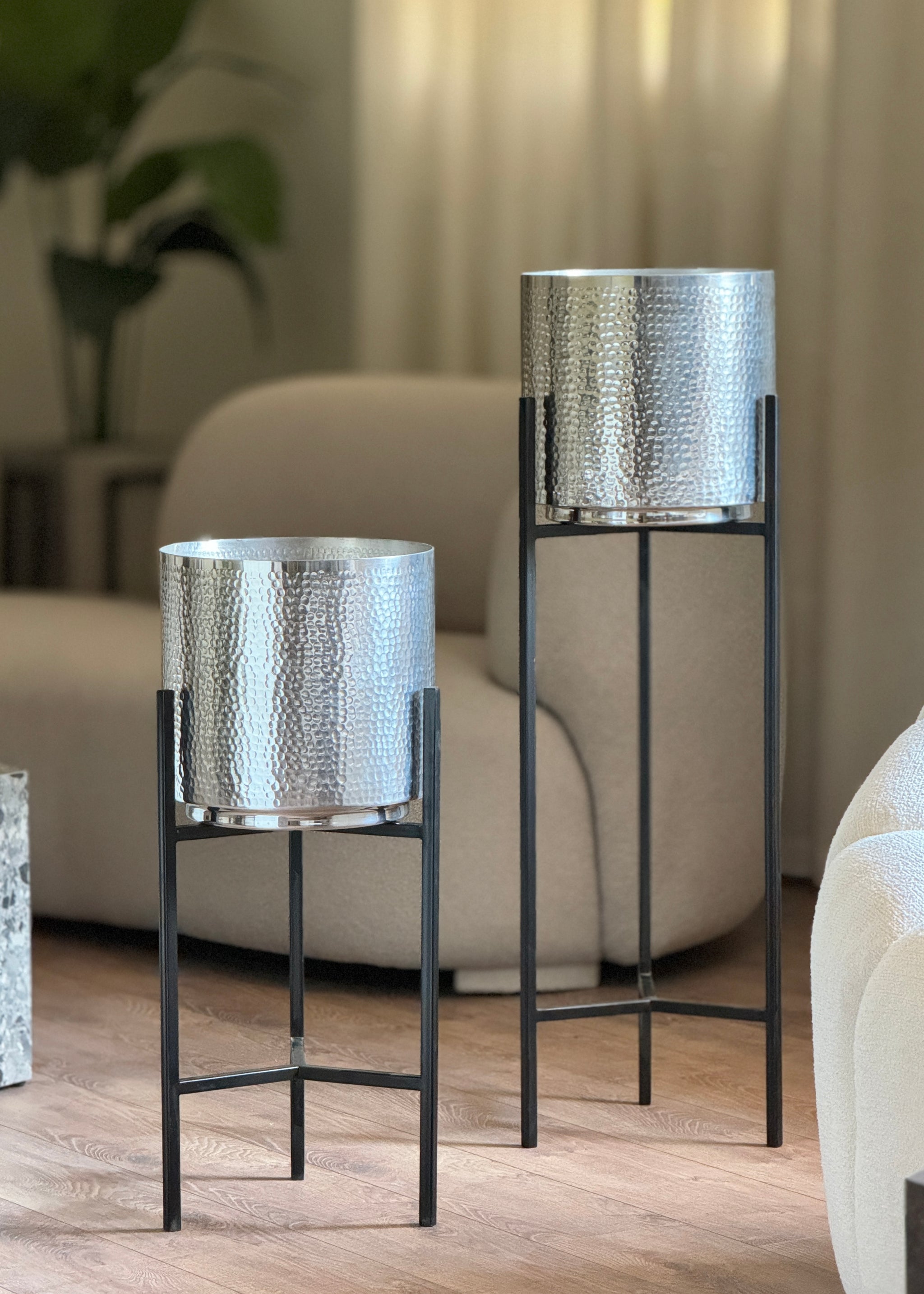 tall silver plant stand indoor Hammered silver Pot with tall stands ( available in 2 sizes ) – Tashhome